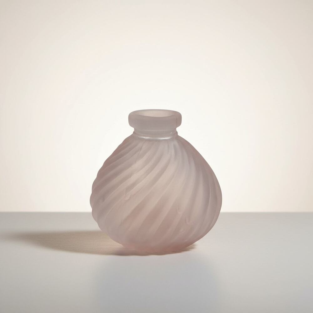 Vintage Frosted Glass Swirl Bud Vase Bull Head Mark Satin Pink Art Deco Style